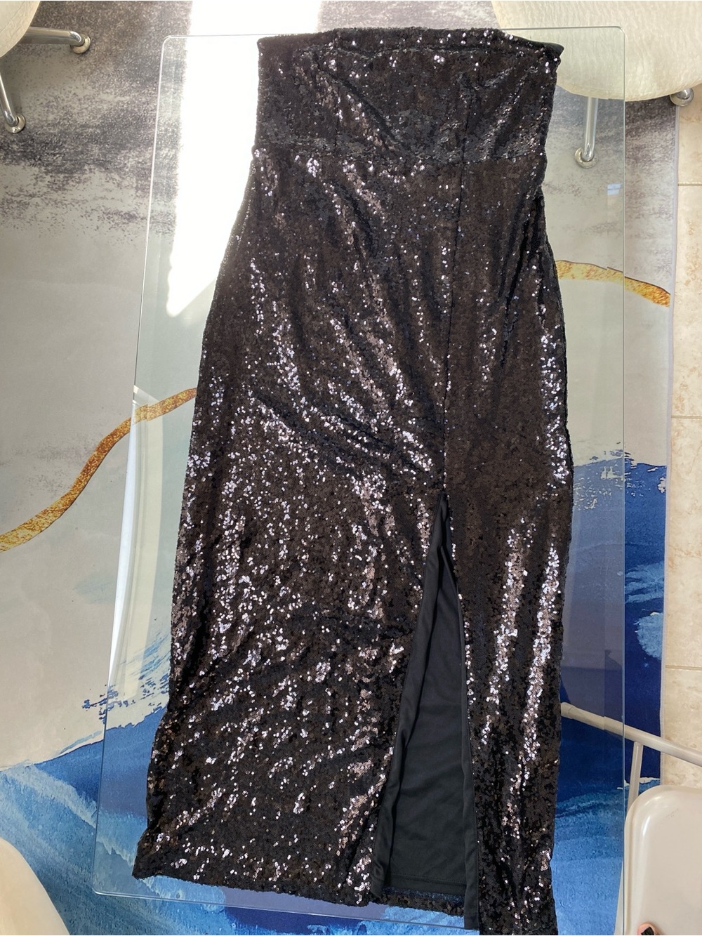 Eloquii Black Sequin Strapless Gown with Front Slit